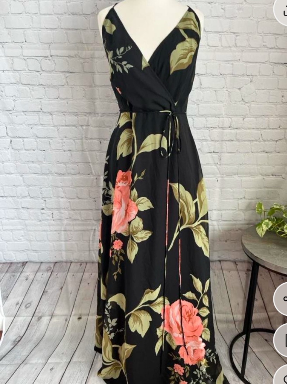 ASOS Black Maxi Wrap Dress with Coral Floral Print